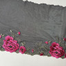 Вышивка розовые цветы на черной сетке 24.5 см, 1м (001-279-901) 