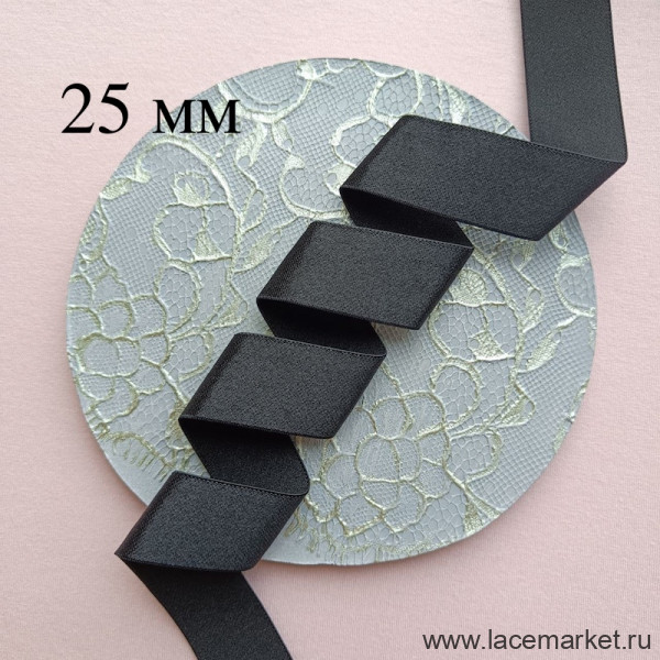 Черная глянцевая мягкая резинка 25 мм, 1 м (003-025-301)