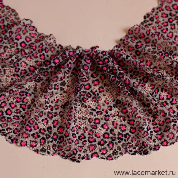 Леопардовое с розовым эластичное кружево 18 см, 1 м (001-012-250)