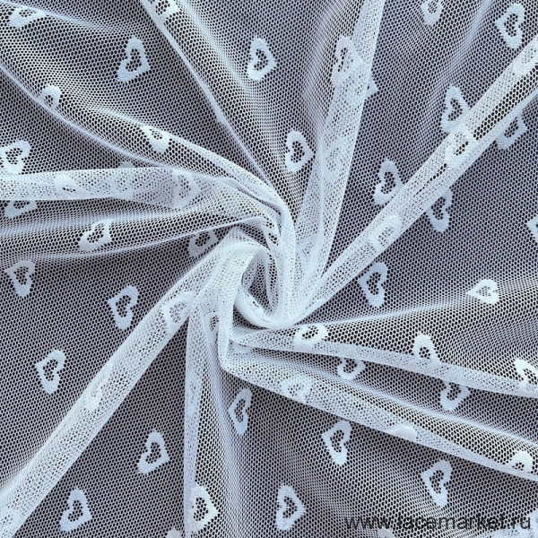 Белая эластичная сетка с прозрачными сердечками цв.602, 1 м (021-219-602)