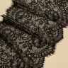 Чёрное эластичное кружево с ресничками шантильи 23 см, 1 м (P001-019-101)