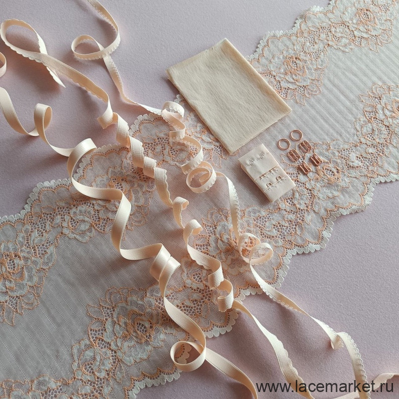Набор для пошива нижнего белья из кружева бежево-персиковый/бралетт + трусики(090-002-200)