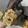Вышивка  желтые цветы на черной сетке  24.5 см, 1м (001-279-201)