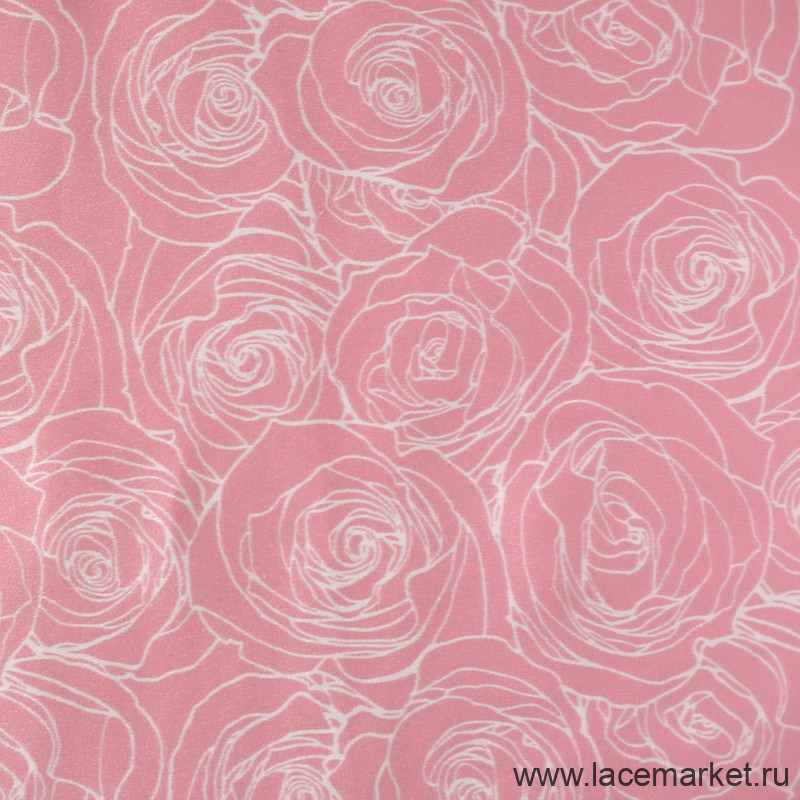 Сатин розовый принт с рисунком розы, 1 м (031-009-110)