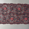 Черное эластичное кружево с красными цветами  23 см, 1м (Р001-281-201)  