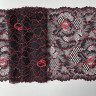 Черное эластичное кружево с красными цветами  23 см, УПАКОВКА 10 м (S001-281-201)  ОПТ