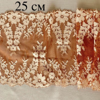 Оранжевое неэластичное кружево Шантильи с ресничками 25 см, отрез 3,08 м (001-111-486)