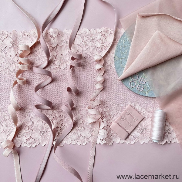 Набор для пошива нижнего белья из кружева пудрово-розовый /лиф на кости (не входят в набор) + трусики-слипы (090-001-231)