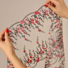 Кружево вышивка на сетке розовые цветы и зеленая окантовка 23 см, 1 м (Р001-284-874)  