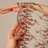 Кружево вышивка на сетке розовые цветы и зеленая окантовка 23 см, 1 м (Р001-284-874)  