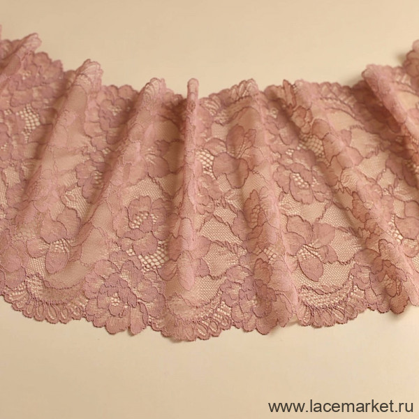 Бежево-розовое эластичное кружево 19.5 см цв.670, 1 м (001-187-670)