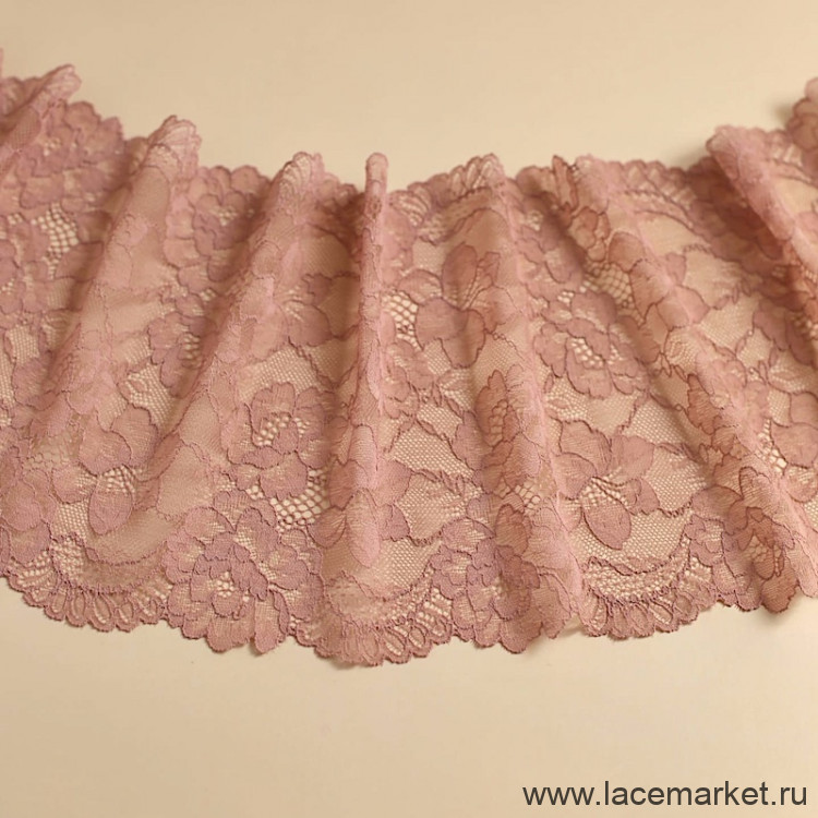 Бежево-розовое эластичное кружево 19,5 см, 1 м (001-187-670)