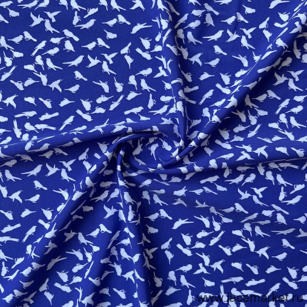 Синяя микрофибра для купальников с рисунком птички 247 гр/м2, 1 м (040-013-204)