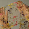 Темно-бежевая неэластичная сетка с вышивкой цветы 24 см, УПАКОВКА 20 м (S001-271-225)
