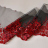 Черная неэластичная сетка кружево с красной вышивкой 22 см, 1 м (001-212-201)