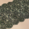 Зеленое с золотым неэластичное кружево Шантильи с ресничками 23 см цв.276, ОТРЕЗ 2.8 м (001-210-276)