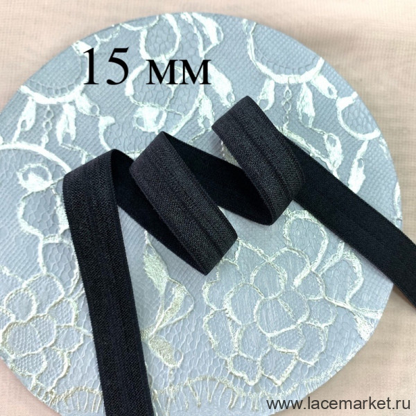 Эластичная бейка глянцевая черная 15 мм, 1м (P008-015-201)