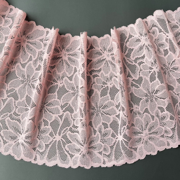 Розовое эластичное кружево 19 см цв.910,1 м (001-307-910)