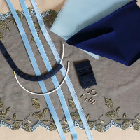 Набор для пошива нижнего белья сеточка хаки с голубым /лиф на кости(не входят в набор)+ трусы (090-001-137)