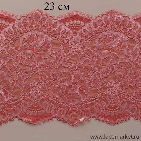 Темно-розовое эластичное кружево с ресничками 23 см цв.510, 1 м (001-019-510)