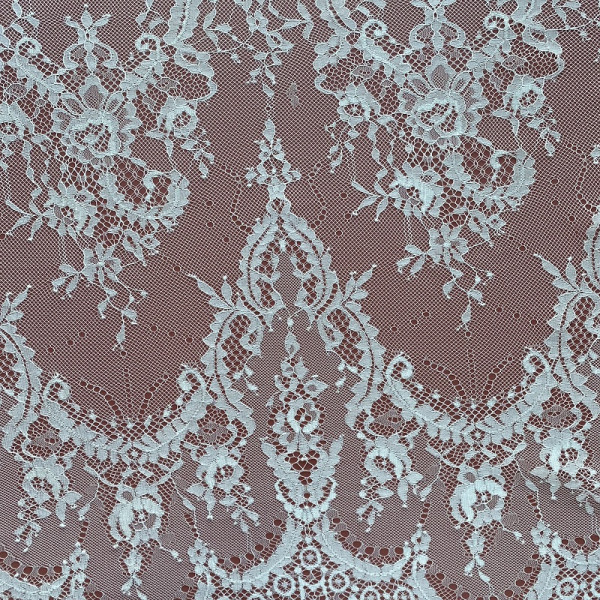 Кружевное полотно шантильи неэластичное с ресничками белое, ОТРЕЗ 3 м x 1.5 м (Р001-315-602)  