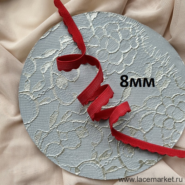 Отделочная резинка для нижнего белья темно-красная 8 мм цв 516, 1 м (003-008-516) 